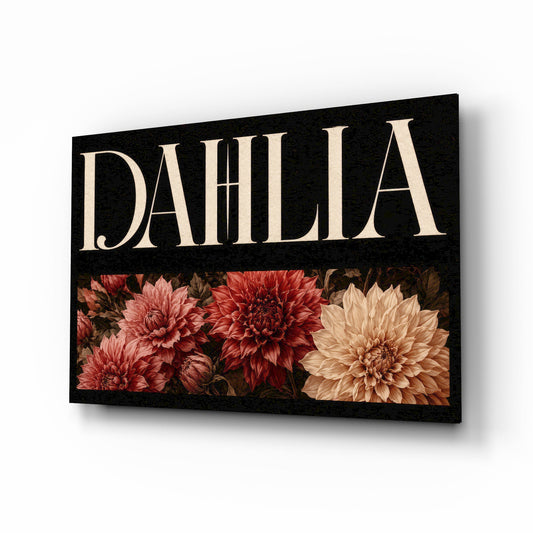 Dahlia Crimson and Cream Botanical Glass Wall Art - Lifestyle preview in a designer interior