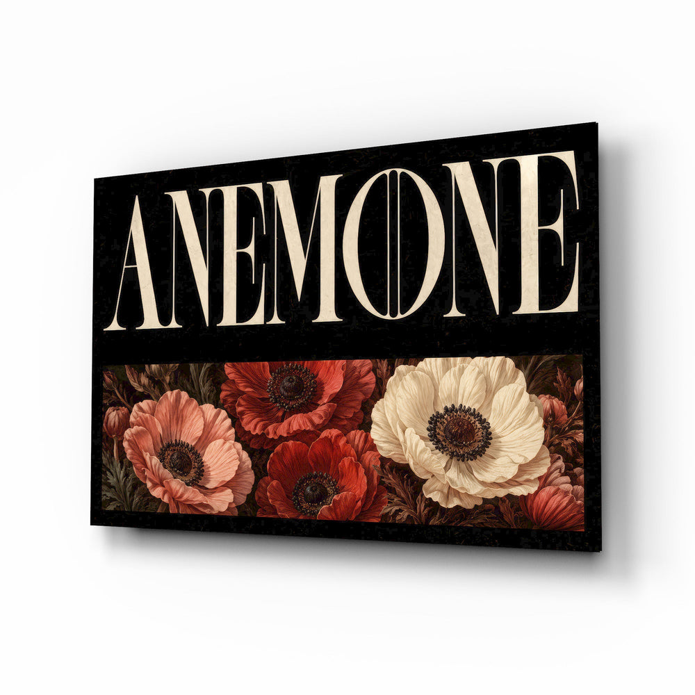 Anemone Scarlet and Ivory Dark Floral Glass Wall Art - Lifestyle preview in a designer interior