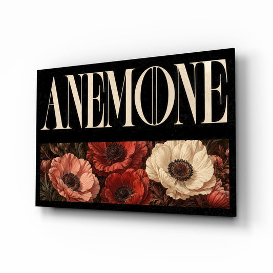 Anemone Scarlet and Ivory Dark Floral Glass Wall Art - Lifestyle preview in a designer interior