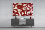 red lipstick kiss prints glass wall art styled in an atmospheric room setting