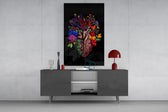 floral anatomical heart glass wall art styled in an atmospheric room setting
