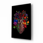 Floral Anatomical Heart Multicolor Glass Wall Art - Lifestyle preview in a designer interior