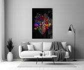 floral anatomical heart panel bringing character to a minimalist living room wall