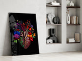 floral anatomical heart panel resting in a shelving niche in a modern interior