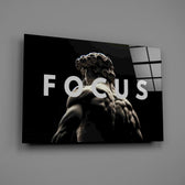 focus classical marble statue glass wall art angled to show the polished tempered glass panel