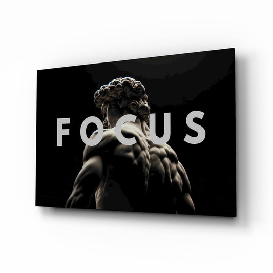 Focus Classical Statue Monochrome Glass Wall Art - Lifestyle preview in a designer interior