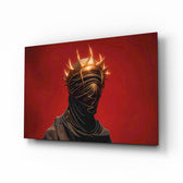 Golden Thorn Crown Crimson Figure Glass Wall Art - Lifestyle preview in a designer interior