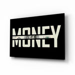 Money Typography Hundred Dollar Bill Glass Wall Art - Lifestyle preview in a designer interior