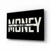 Money Typography Hundred Dollar Bill Glass Wall Art - Lifestyle preview in a designer interior