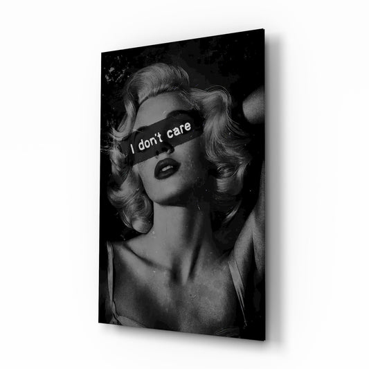 Vintage Blonde Bombshell Portrait Glass Wall Art - Lifestyle preview in a designer interior