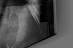 Close-up detail of the black censor bar and marcel-waved curls on the glass surface