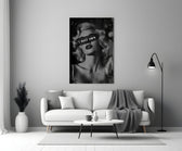 vintage blonde bombshell portrait panel bringing character to a minimalist living room wall