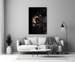 celestial koi yin yang with a crescent moon panel bringing character to a minimalist living room wall