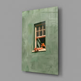 a reader lounging on a windowsill glass wall art angled to show the polished tempered glass panel
