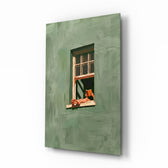 Reader on Windowsill Sage Green Glass Wall Art - Lifestyle preview in a designer interior