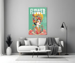 a woman crowned with wildflowers panel bringing character to a minimalist living room wall