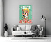 a woman crowned with wildflowers panel bringing character to a minimalist living room wall