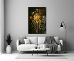 pasta twirled on a fork with blooms panel bringing character to a minimalist living room wall
