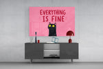 startled black cat on hot pink glass wall art styled in an atmospheric room setting