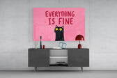 startled black cat on hot pink glass wall art styled in an atmospheric room setting