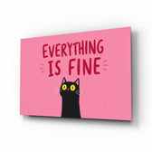 Wide-Eyed Black Cat Pink Humor Glass Wall Art - Lifestyle preview in a designer interior