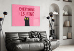 startled black cat on hot pink glass wall art styled above an armchair in a reading corner