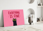 startled black cat on hot pink panel bringing character to a minimalist living room wall
