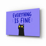 Wide-Eyed Black Cat Purple Humor Glass Wall Art - Lifestyle preview in a designer interior