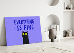 startled black cat on periwinkle purple panel bringing character to a minimalist living room wall