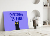 startled black cat on periwinkle purple panel bringing character to a minimalist living room wall