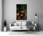 martini cocktail on a golden bar cart panel bringing character to a minimalist living room wall