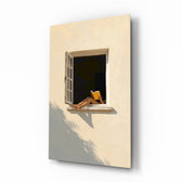 Open Window Reader Sunlit Facade Glass Wall Art - Lifestyle preview in a designer interior