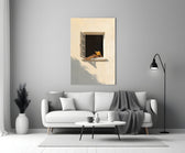 reader's legs in a sunlit window panel bringing character to a minimalist living room wall