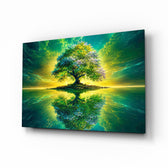 Emerald Tree of Life Mirrored Lake Glass Wall Art - Lifestyle preview in a designer interior