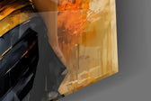 Close-up detail of the gold sash and painterly brushwork on the glass surface