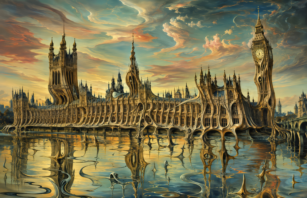 Big Ben Westminster Surrealist Style Glass Wall Art
