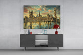 Big Ben Westminster glass wall art displayed above a console in a modern interior