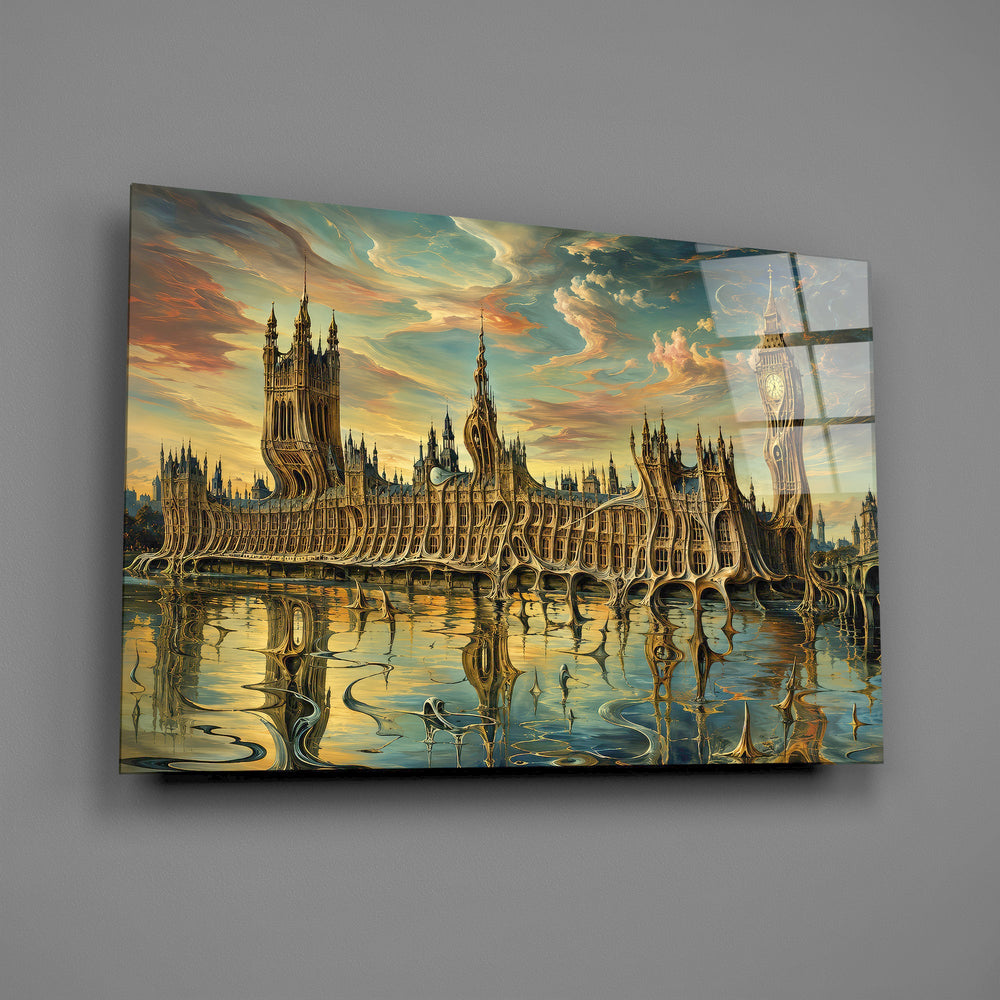 Big Ben Westminster glass wall art mounted flat on a grey wall