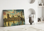 Big Ben Westminster glass wall art leaning against a wall in a minimalist interior