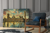 Big Ben Westminster glass wall art hanging as a focal point in a modern room