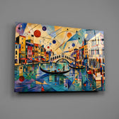 Venice Grand Canal glass wall art mounted flat on a grey wall