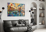 Venice Grand Canal glass wall art styled in a contemporary living room