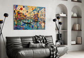 Venice Grand Canal glass wall art styled in a contemporary living room