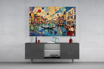 Venice Grand Canal glass wall art displayed above a console in a modern interior