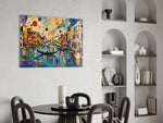 Venice Grand Canal glass wall art shown in a warm, styled interior setting