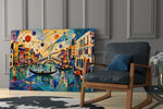 Venice Grand Canal glass wall art hanging as a focal point in a modern room