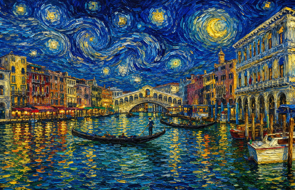 Venice Grand Canal Van Gogh Style Glass Wall Art