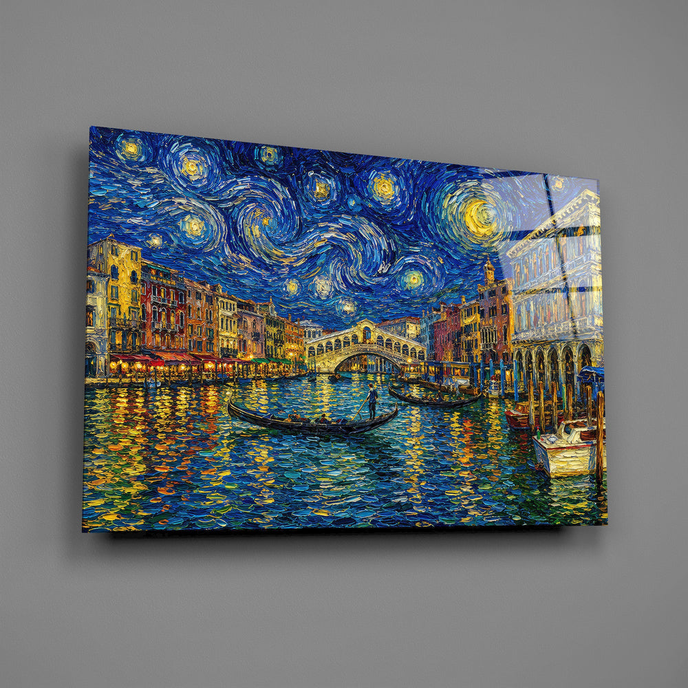 Venice Grand Canal glass wall art mounted flat on a grey wall