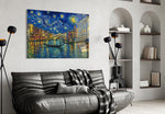 Venice Grand Canal glass wall art styled in a contemporary living room
