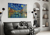 Venice Grand Canal glass wall art styled in a contemporary living room